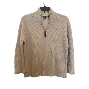 Nautica Beige Half-Zip Knit Sweater M 100% Cotton Mens Casual Pullover